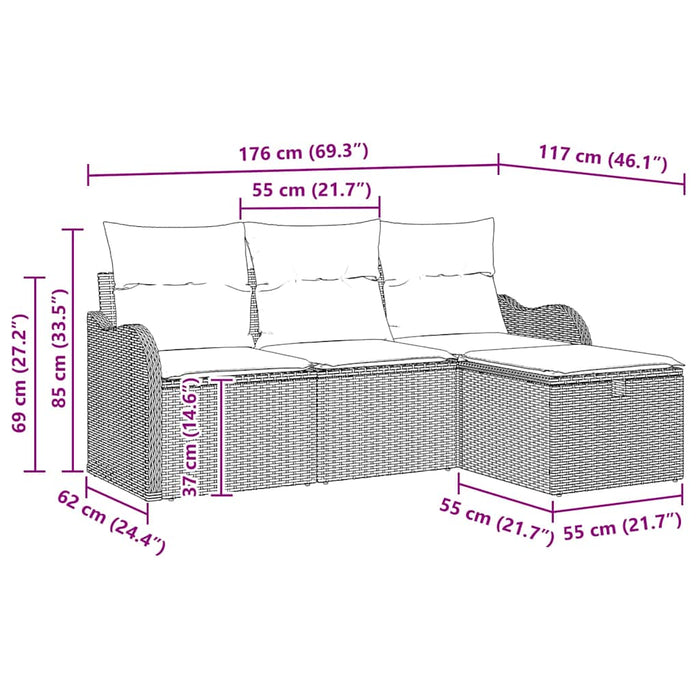 Set de canapele pentru grădină 4 pcs Negru și Crem poliratan - WALTI WALTI