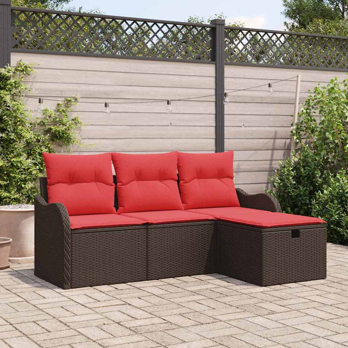 Set de canapele pentru grădină 4 pcs Maro și roșu poliratan WALTI