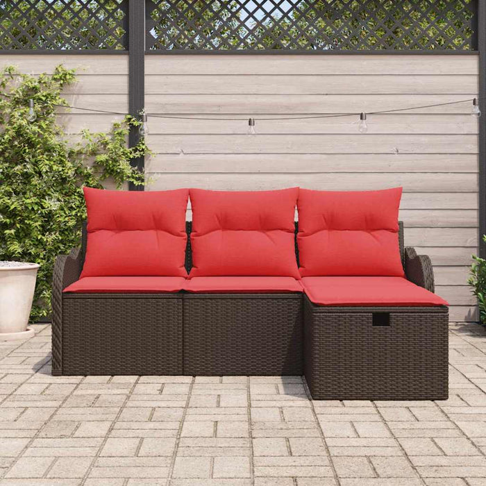 Set de canapele pentru grădină 4 pcs Maro și roșu poliratan WALTI