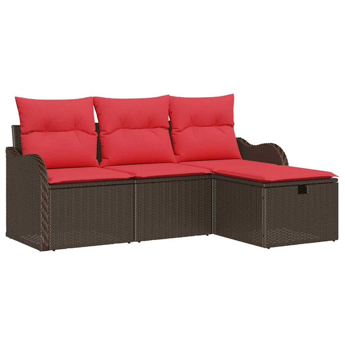 Set de canapele pentru grădină 4 pcs Maro și roșu poliratan WALTI