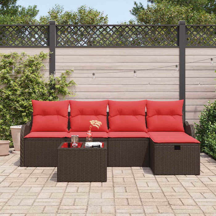 Set de canapele pentru grădină 6 pcs maro și roșu Rattan poli WALTI