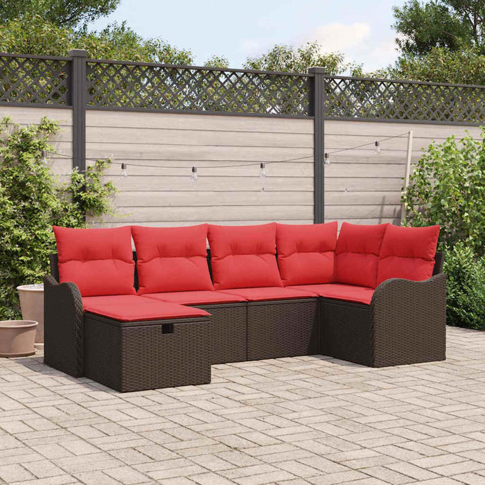 Set de canapele pentru grădină 6 pcs Maro și roșu poliratan WALTI