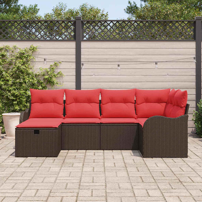 Set de canapele pentru grădină 6 pcs Maro și roșu poliratan WALTI