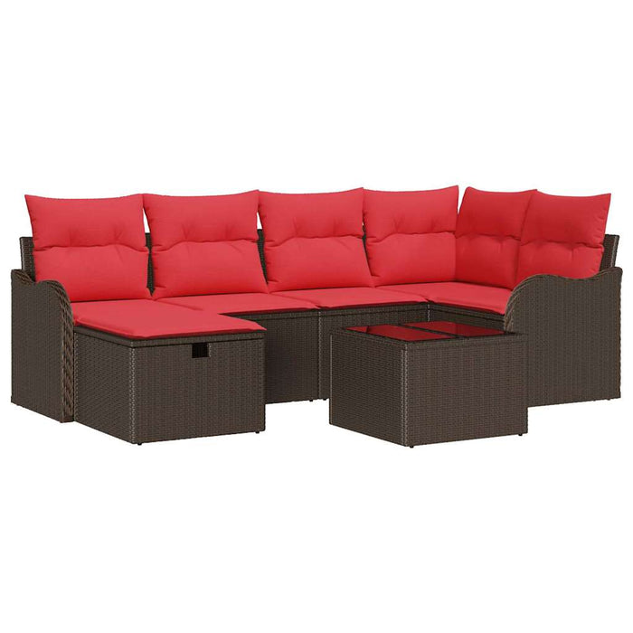 Set de canapele pentru grădină 7 pcs Maro și roșu poliratan WALTI