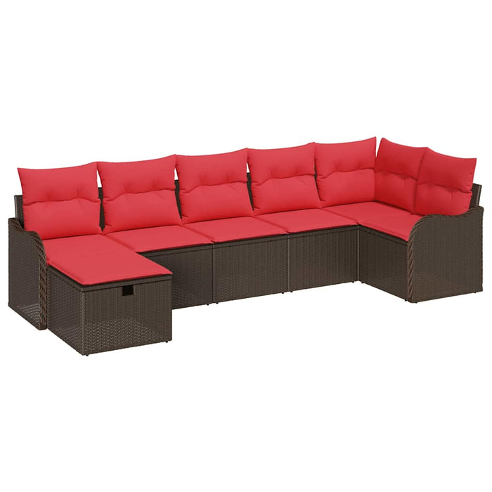 Set de canapea cu pernă Manual 7 pcs Maro și roșu poliratan WALTI