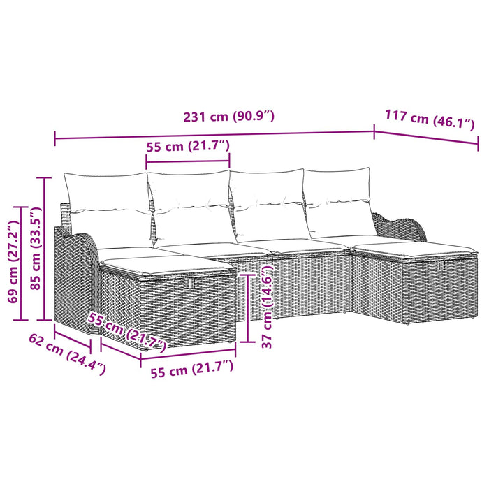 Set de canapea cu pernă Manual 6 pcs Maro și roșu poliratan WALTI