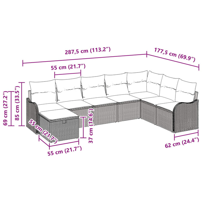 Set de canapea cu pernă Manual 8 pcs Maro și roșu poliratan WALTI