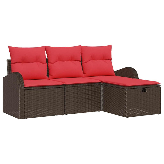 Set de canapea cu pernă Manual 4 pcs Maro și roșu poliratan - WALTI WALTI