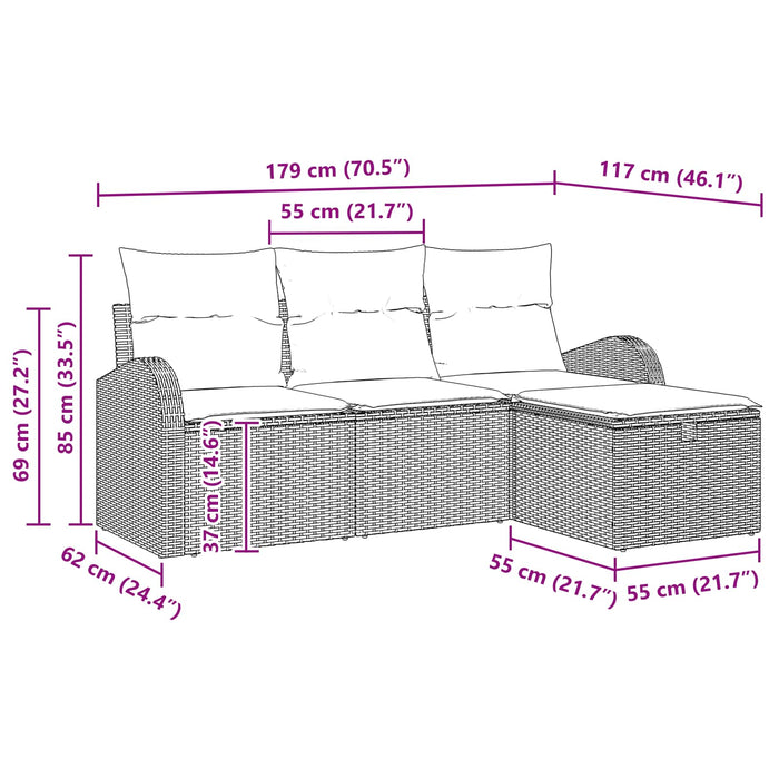 Set de canapea cu pernă Manual 4 pcs Maro și roșu poliratan - WALTI WALTI