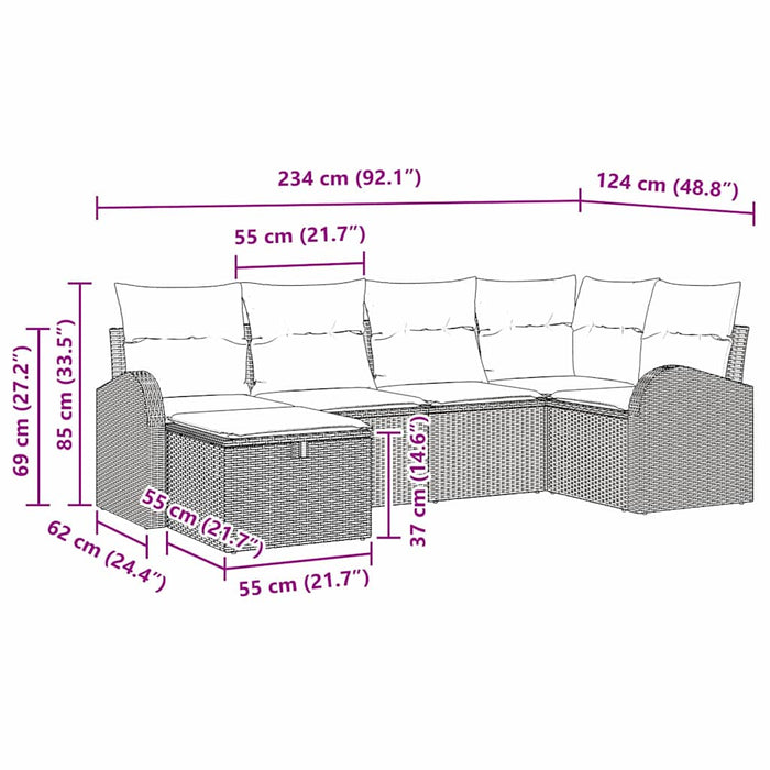 Set de canapea 6 buc. Negru și Crem poliratan WALTI
