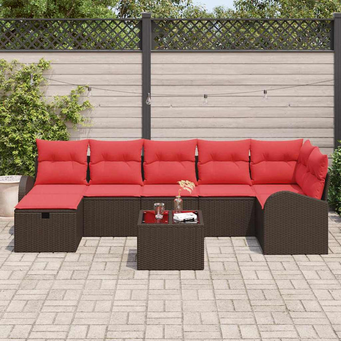 Set de canapea cu pernă Manual 8 pcs Maro și roșu poliratan - WALTI WALTI