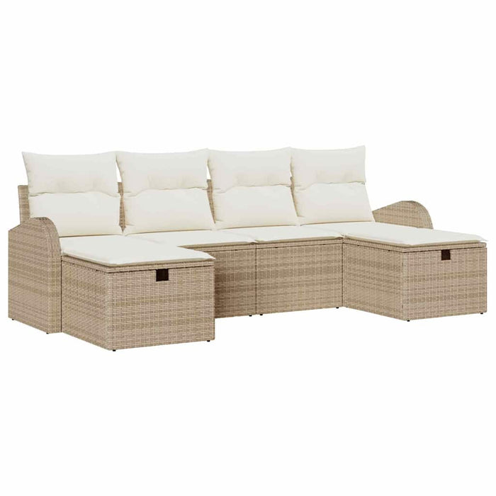 Set de canapea cu pernă Manual 6 pcs Bej și crem poliratan WALTI