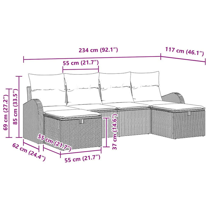 Set de canapea 6 buc. Gri deschis poliratan - WALTI WALTI