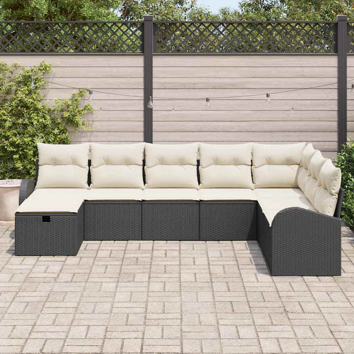 Set de canapea 8 buc. negru și crem poliratan WALTI