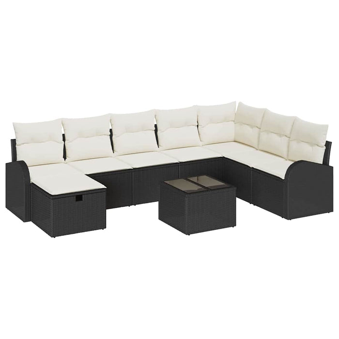 Set de canapea 9 buc. negru și crem poliratan WALTI