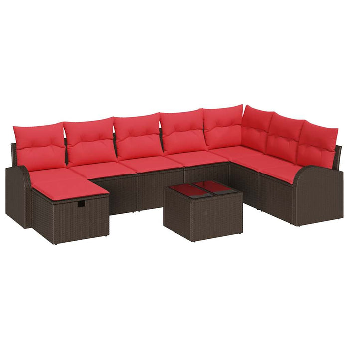 Set de canapea cu pernă Manual 9 pcs Maro și roșu poliratan - WALTI WALTI