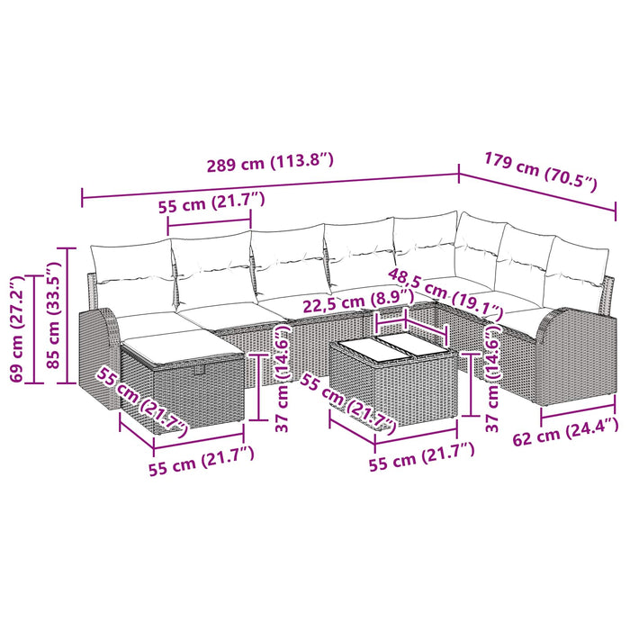 Set de canapea cu pernă Manual 9 pcs Maro și roșu poliratan - WALTI WALTI