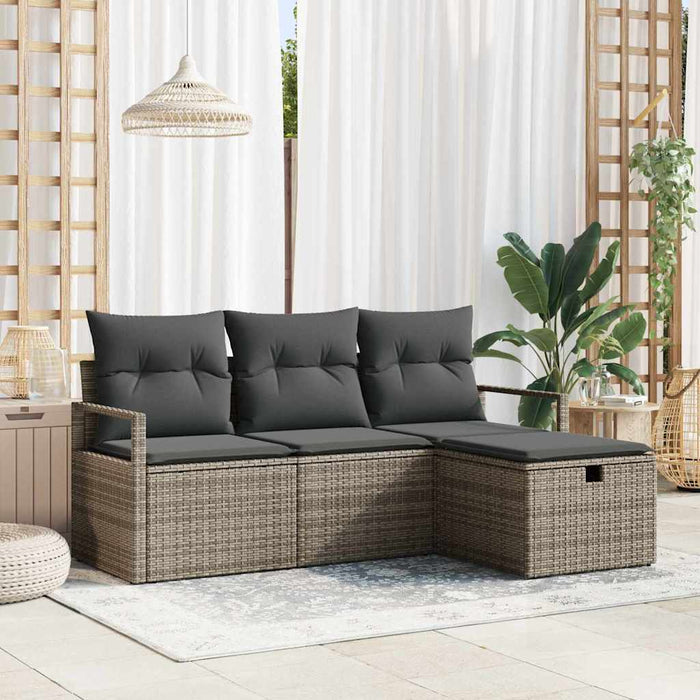 Set de canapea cu pernă cu depozitare 4 pcs Gri poliratan - WALTI WALTI