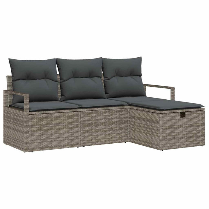 Set de canapea cu pernă cu depozitare 4 pcs Gri poliratan - WALTI WALTI