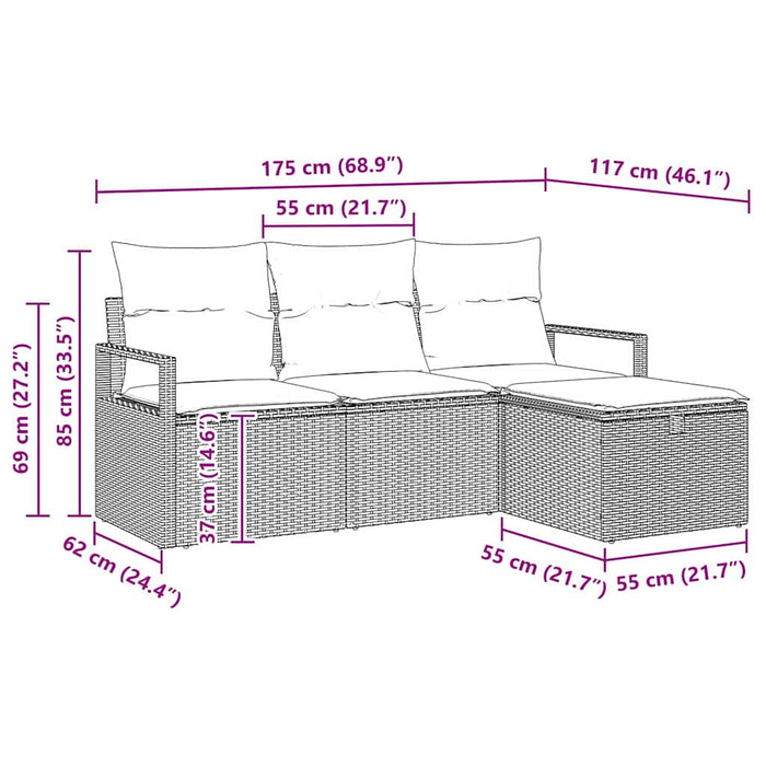 Set de canapea 4 buc. 4-Număr de locuri Gri deschis poliratan - WALTI WALTI