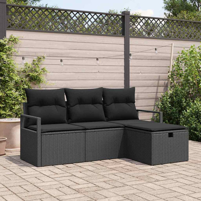Set de canapea cu pernă cu depozitare 4 pcs Negru poliratan - WALTI WALTI