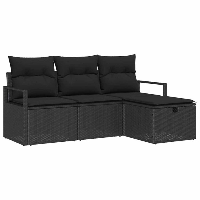 Set de canapea cu pernă cu depozitare 4 pcs Negru poliratan - WALTI WALTI