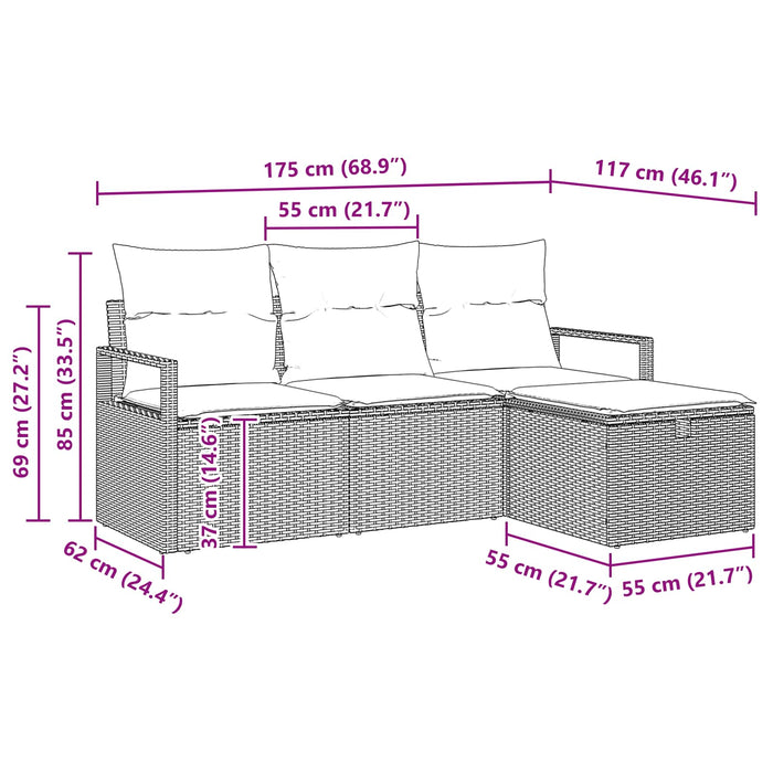 Set de canapea cu pernă Manual 4 pcs Gri și bleumarin poliratan - WALTI WALTI
