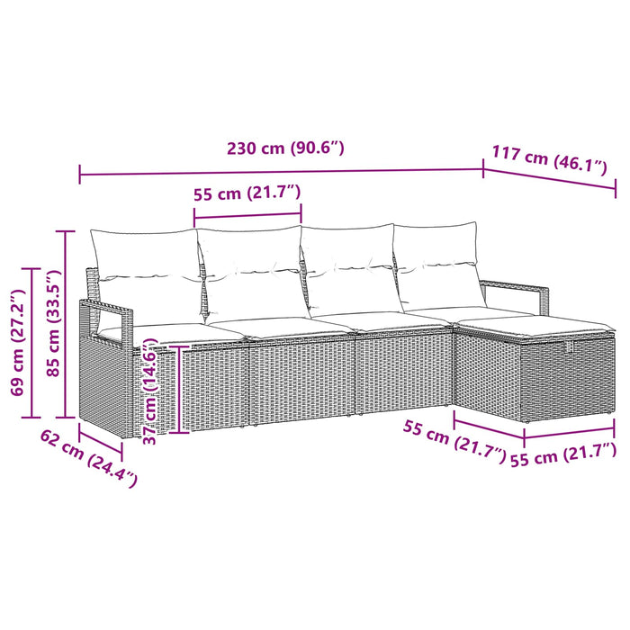 Set de canapea cu pernă Manual 5 pcs Gri și bleumarin poliratan - WALTI WALTI