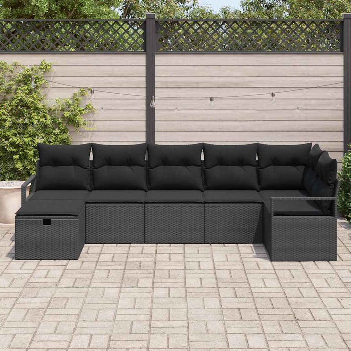 Set de canapea cu pernă cu depozitare 7 pcs Negru poliratan - WALTI WALTI
