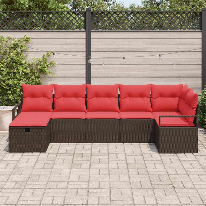 Set de canapea cu pernă Manual 7 pcs Maro și roșu poliratan - WALTI WALTI