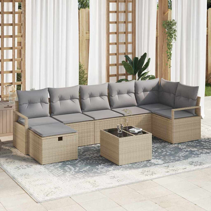 Set de canapea 8 buc. Beige și gri deschis poliratan - WALTI WALTI