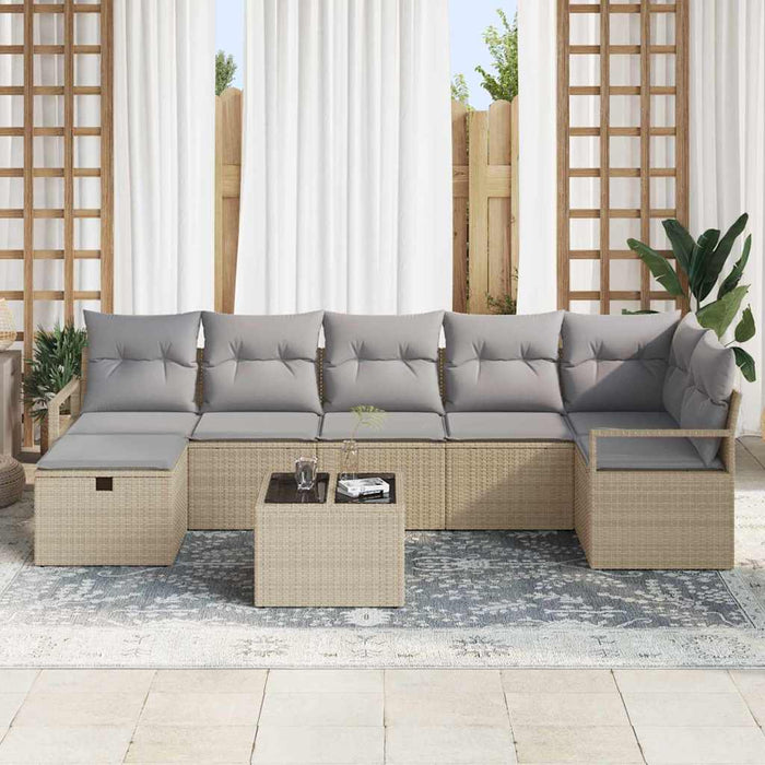 Set de canapea 8 buc. Beige și gri deschis poliratan - WALTI WALTI