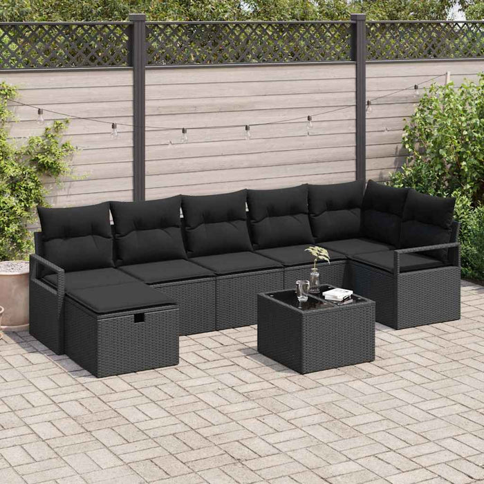 Set de canapea cu pernă cu depozitare 8 pcs Negru poliratan - WALTI WALTI