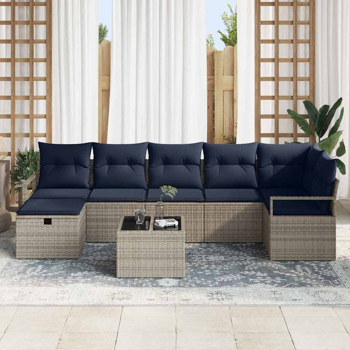 Set de canapea cu pernă Manual 8 pcs Gri și bleumarin poliratan - WALTI WALTI