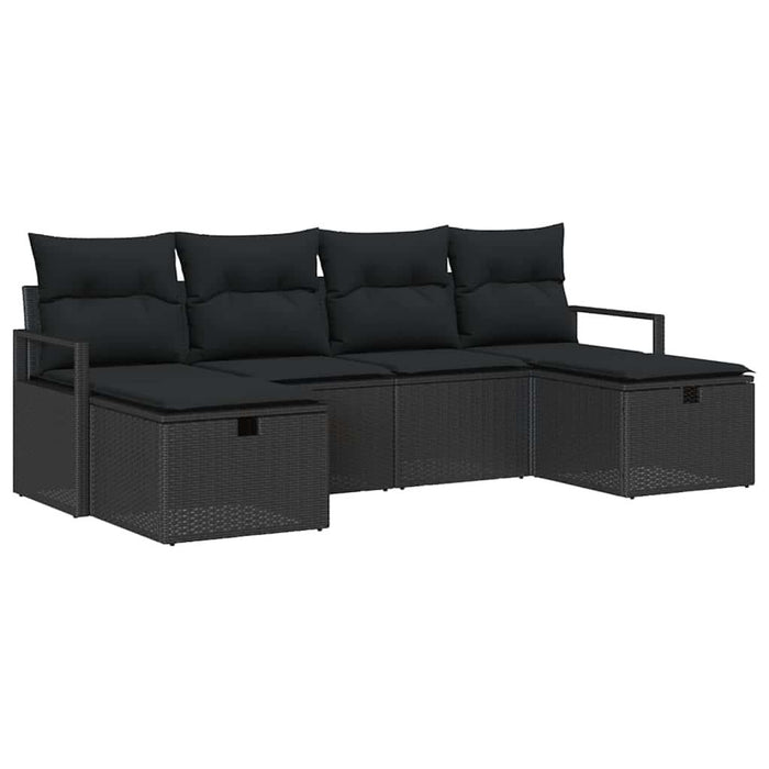Set de canapea cu pernă cu depozitare 6 pcs Negru poliratan - WALTI WALTI