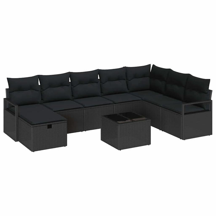 Set de canapea cu pernă cu depozitare 9 pcs Negru poliratan - WALTI WALTI