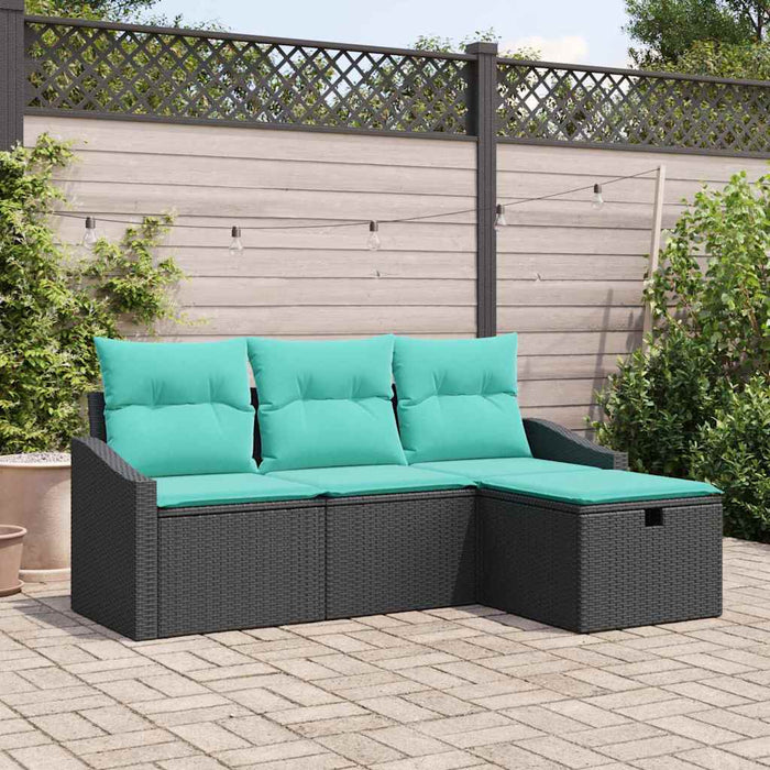 Set de canapea cu pernă cu depozitare 4 pcs Negru Rattan poli - WALTI WALTI