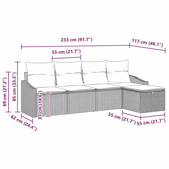 Set de canapea cu pernă cu depozitare 5 pcs Bej poliratan - WALTI WALTI