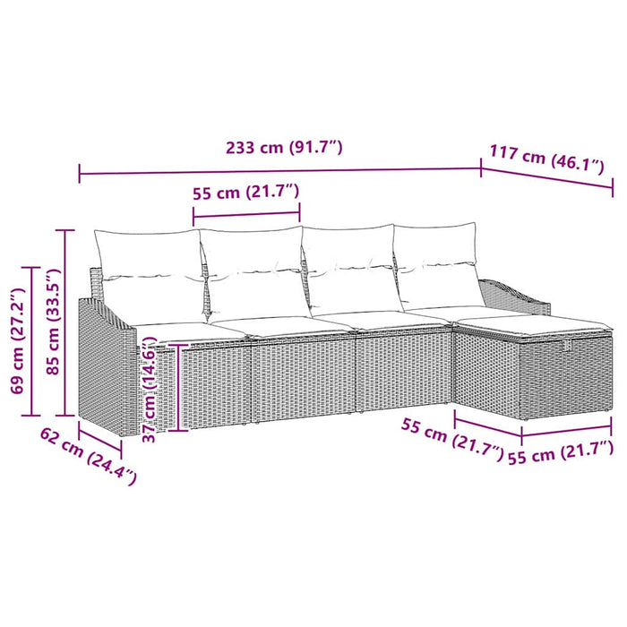 Set de canapea 5 buc. Gri deschis poliratan - WALTI WALTI