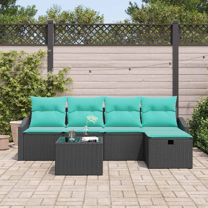 Set de canapea cu pernă cu depozitare 6 pcs Negru poliratan - WALTI WALTI