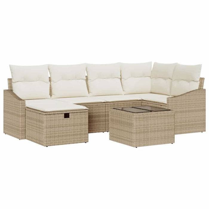 Set de canapea cu pernă 7 pcs Bej și crem poliratan - WALTI WALTI