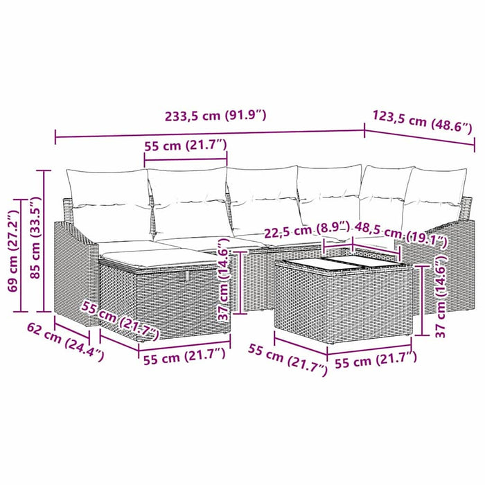 Set de canapea cu pernă 7 pcs Bej și crem poliratan - WALTI WALTI