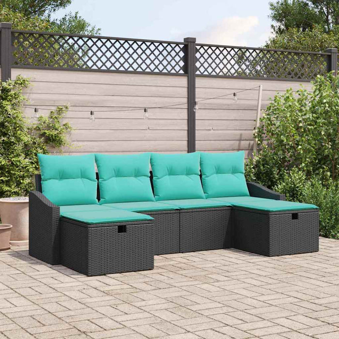 Set de canapele pentru grădină cu pernă 6 pcs Negru Rattan poli - WALTI WALTI