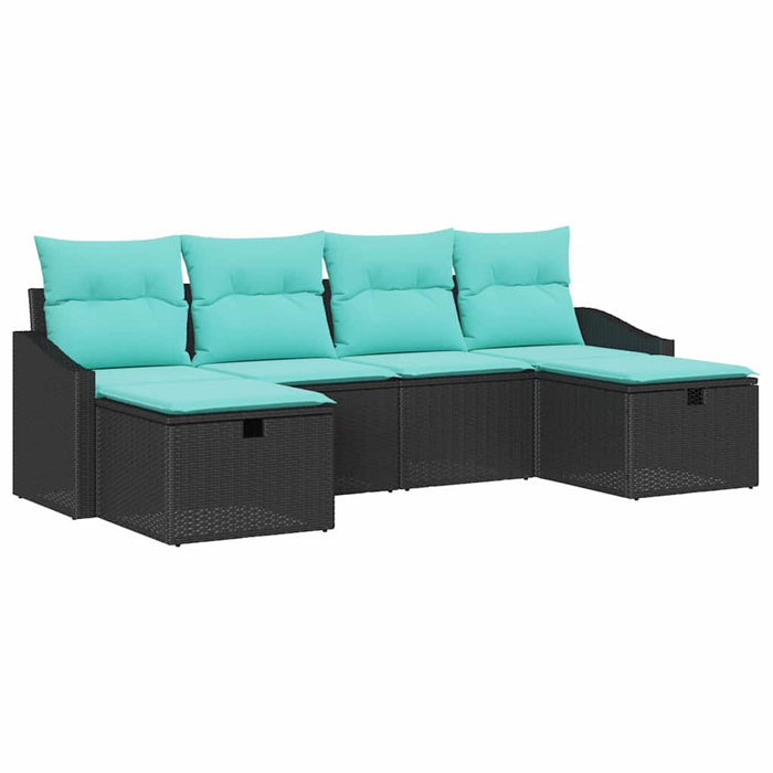 Set de canapele pentru grădină cu pernă 6 pcs Negru Rattan poli - WALTI WALTI