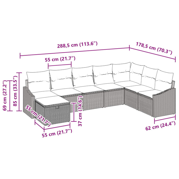 Set de canapele pentru grădină cu pernă 8 pcs Negru Rattan poli - WALTI WALTI