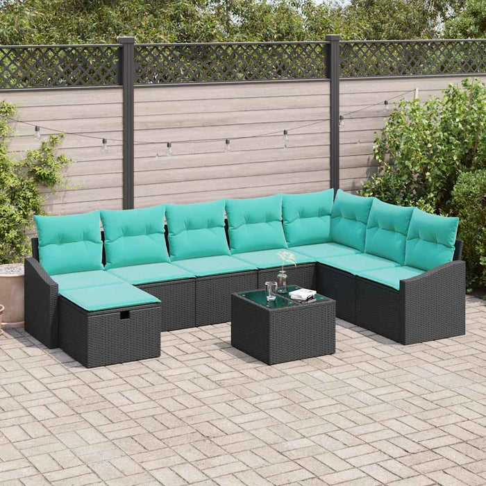 Set de canapele pentru grădină cu pernă 9 pcs Negru Rattan poli - WALTI WALTI