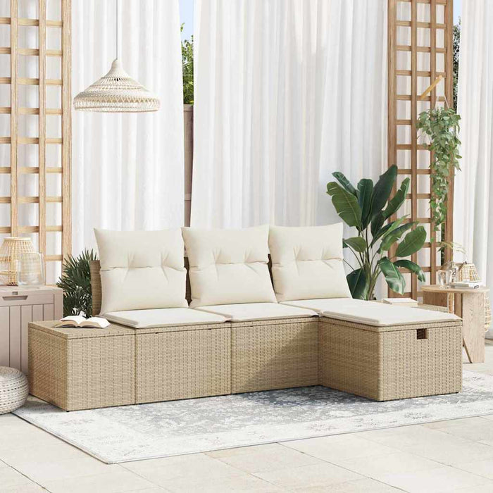 Set de canapele pentru grădină cu pernă 4 pcs Bej Rattan poli - WALTI WALTI