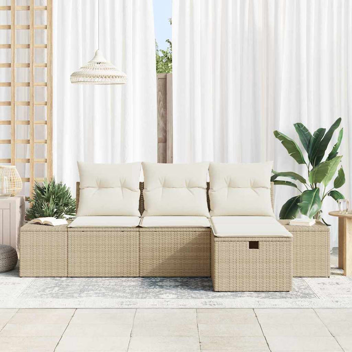 Set de canapele pentru grădină cu pernă 4 pcs Bej Rattan poli - WALTI WALTI