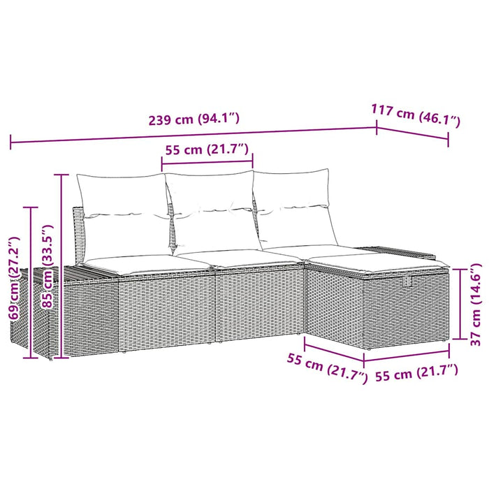 Set de canapele pentru grădină cu pernă 4 pcs Bej Rattan poli - WALTI WALTI