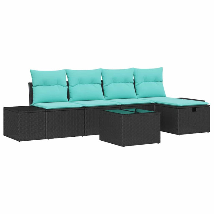 Set de canapele pentru grădină cu pernă 6 pcs Negru Rattan poli WALTI